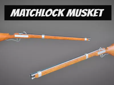 Matchlock Musket Firearm LowPoly 3D Model Low-poly 3D model