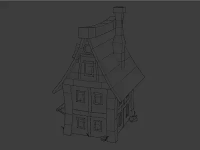 Red house low-poly for mobile game Low-poly 3D model