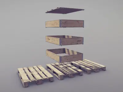 Cargo Wood Pallets Collars Cover EUR EPAL vr-2 Low-poly 3D model