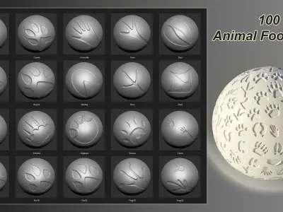 100 Animal Footprints brush and alpha 3D model