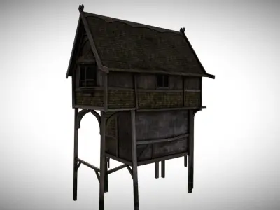 Medieval Lake Village - House 1 with interiors Low-poly 3D model