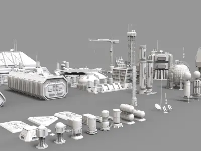 sci fi industrial objects 3D model