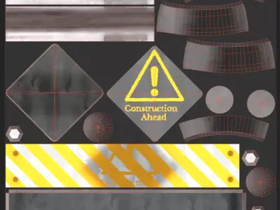 Construction Barrier Low Poly PBR Game Ready 3D Model Free low-poly 3D model