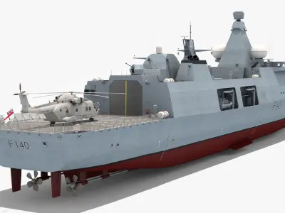 Type 31 Frigate with Merlin Helicopter 3D model