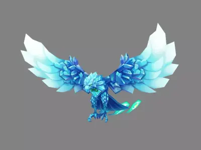 Cartoon ice bird monster Low-poly 3D model