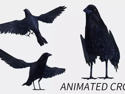 animated low poly crow Low-poly 3D model