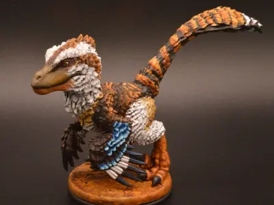 Chibi feathered velociraptor STL for printing 3D model