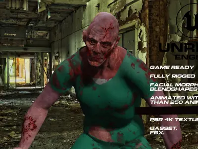 Zombie doctor full rigged - game ready - animated Low-poly 3D model