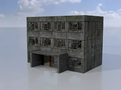 Old military barrack version 1 ruin 3 Low-poly 3D model