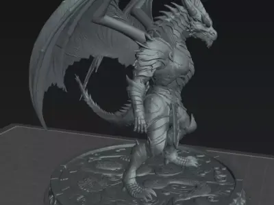Dragon Imperial Golden Dragon Warrior 32mm Printable STL 3D print model