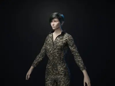 Girl - Game Ready woman in camouflage uniform Low-poly 3D model