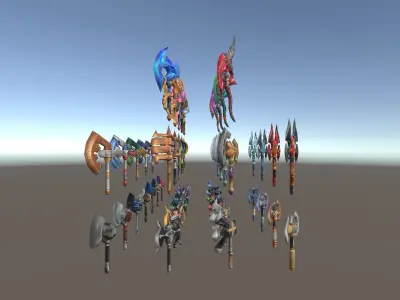 Cartoon Fantasy Weapons Axes Low-poly 3D model