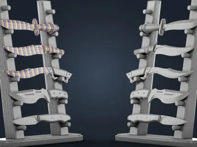 200 Knife Base Mesh Collection Game Ready Video Tutorial Low-poly 3D model