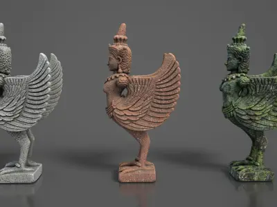 Ancient Khmer Statue 02-250522 Low-poly 3D model