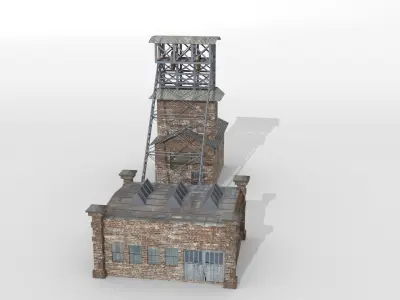 Old coal mine buildings Low-poly 3D model