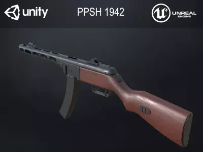PPSh-41 Soviet submachine gun 1942 Low-poly 3D model
