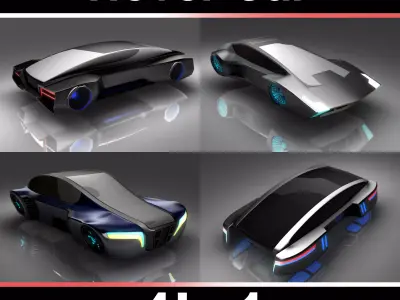 Hover car Set 4in1 Low-poly 3D model