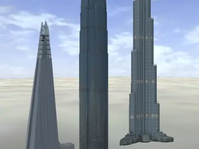 The Shard Burj Khalifa and Hongkong IFC lowpoly 3d model Low-poly 3D model