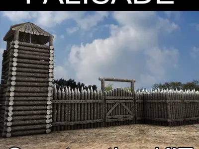 Lowpoly Palisade Construction kit Low-poly 3D model