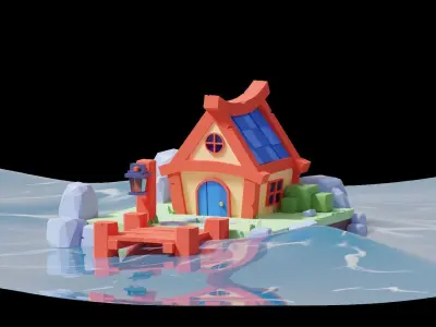 3D Low Poly Sea House Free low-poly 3D model