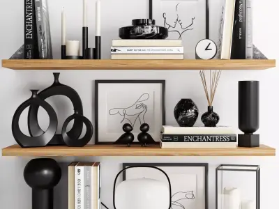 Decorative set objects on shelf 3D model