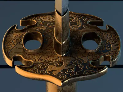Naginata PBR sword 3D model
