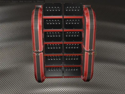 Sci-Fi Stairs - 29 - Red Version  Low-poly 3D model