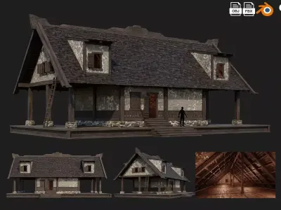 Old Medieval House Building 4K Textures GameReady 96 Low-poly 3D model