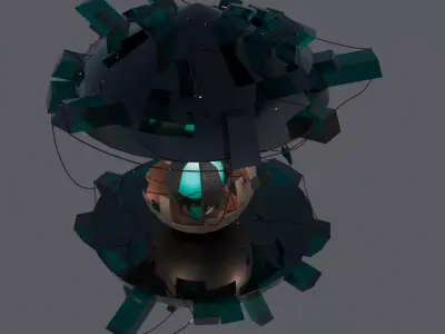 Space island with core and wires 3D model