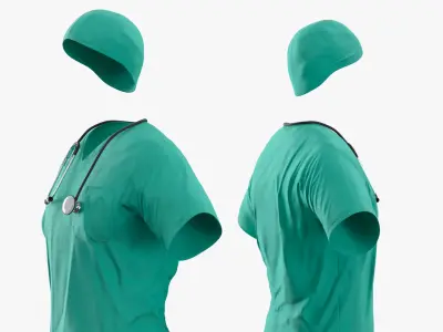 Medical Scrubs Outfit with Stethoscope Teal 3D model