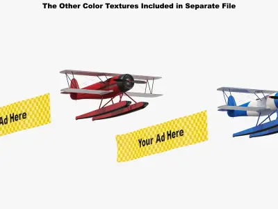 Sea Plane Biplane With Advertising Banner 02 3D model