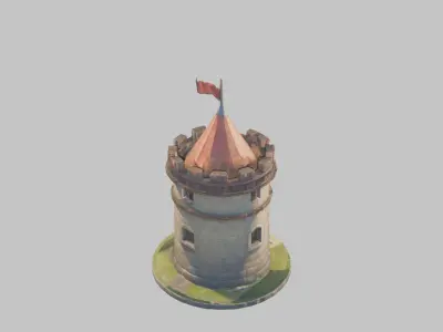 Lowpoly Stylized medieval watch tower Low-poly 3D model