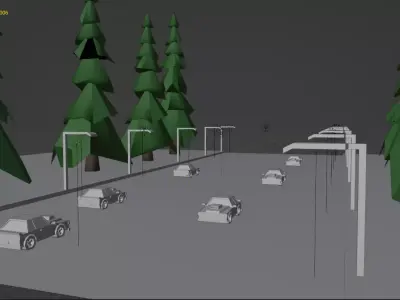 Car in highway with tree and Lamppost Free low-poly 3D model