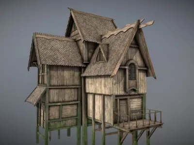 Medieval lake village - House 18 Low-poly 3D model