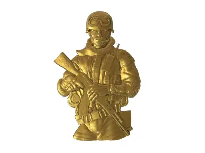 Warrior in combat gear and with an AK-47 assault rifle 3D print model