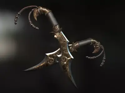 Sword with two claws Low-poly 3D model