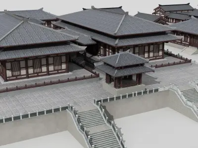Chinese ancient architecture Low-poly 3D model