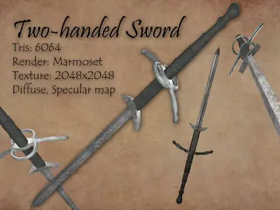 Two-handed Sword Low poly Free low-poly 3D model