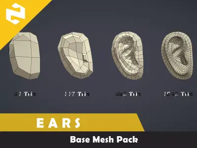 Base Mesh Pack - Ears Free low-poly 3D model
