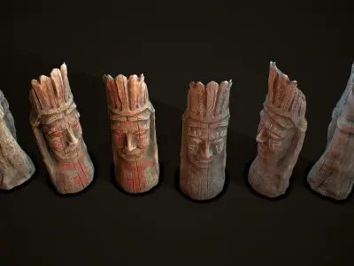 Totem wood 8 pbr 4k Low-poly 3D model