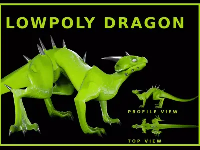 Lowpoly Rigged Lizard-Dragon Low-poly 3D model
