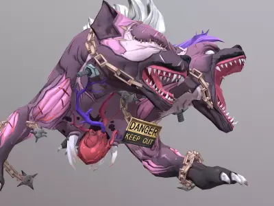 HYBRID Double Head hyena Running back and Forth 3D model