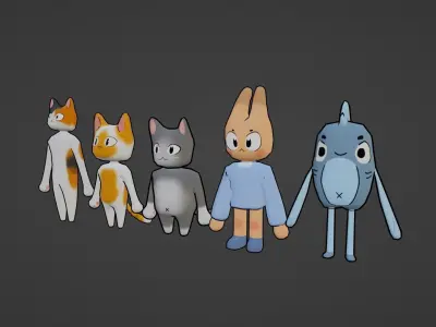 PACK OF 5 ANIMATED AND TEXTURED CHARACTERS Low-poly 3D model