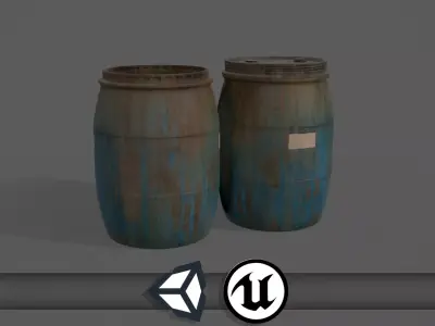 Old Water Barrels - PBR and Game Ready Low-poly 3D model