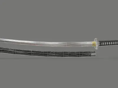 PBR Katana Japanese Sword Black Low-poly 3D model
