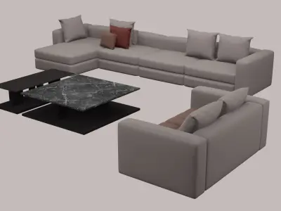 Living Room Set with  Marble Table 3D model