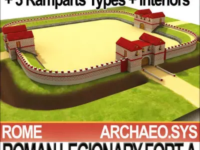 Roman Legionary Fort A and Scenery Square Plan 3D model