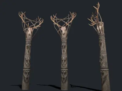 Totem wood Skull 4k Low-poly 3D model