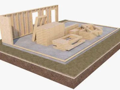 Prefab House Construction Site with Wall Panels 3D model