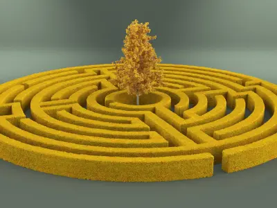 Autumn Labyrinth Garden with Tree 3D model